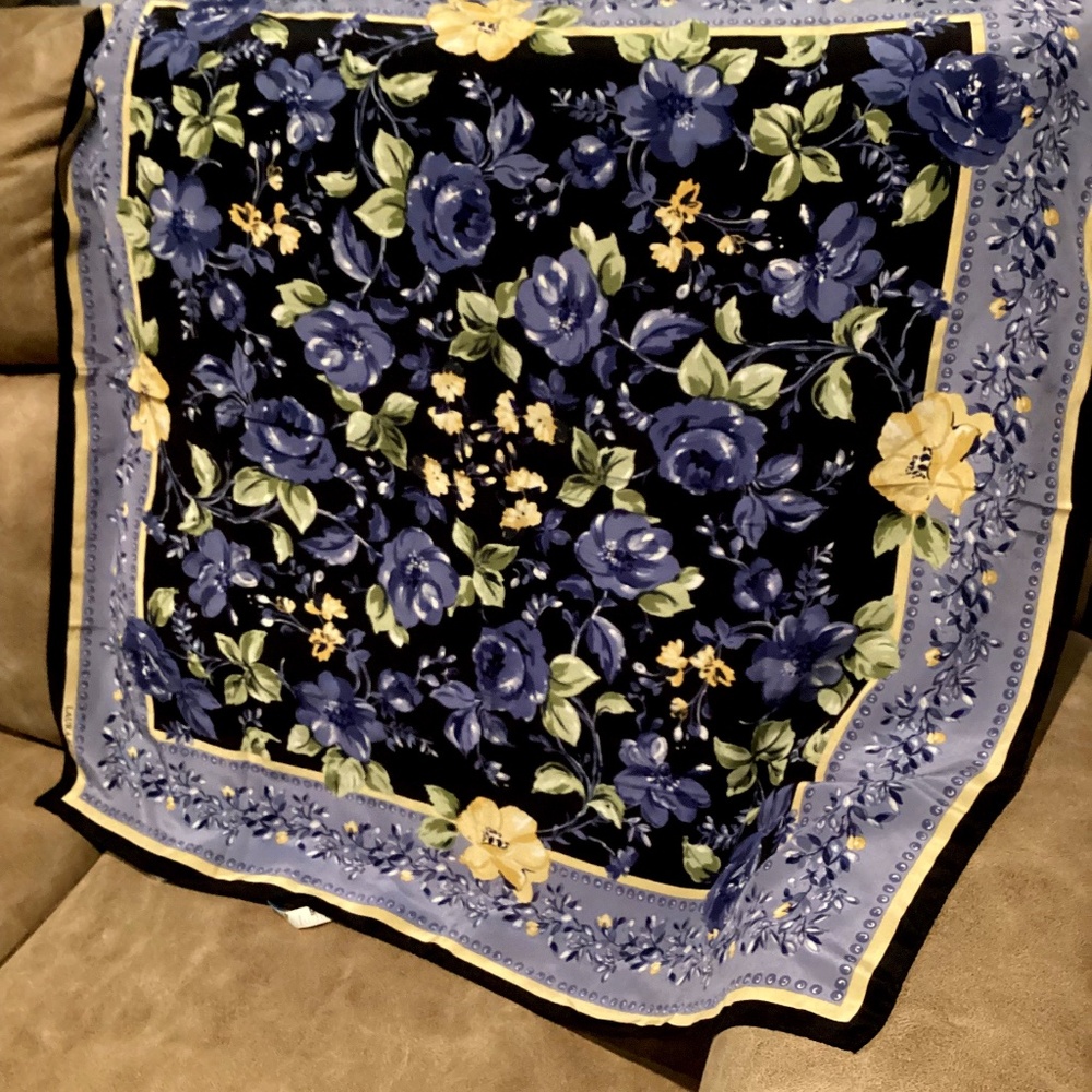 Laura Ashley silk scarf blue and yellow